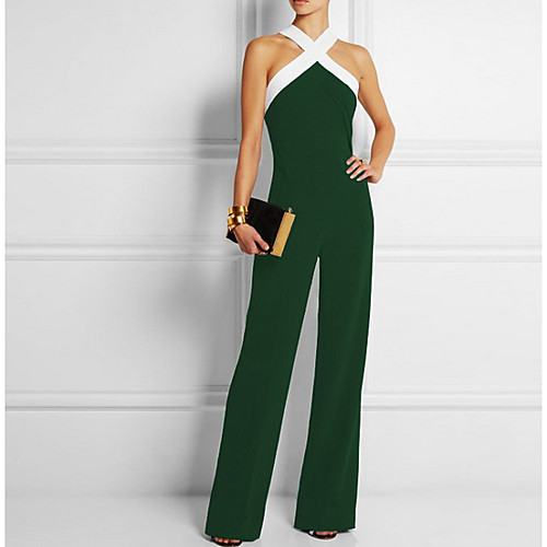 

Women's Basic Black Army Green Blue Slim Jumpsuit Onesie, Solid Colored Patchwork S M L