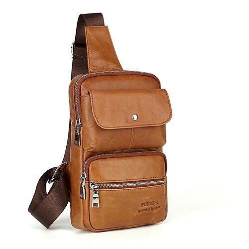 

Men's Zipper Nappa Leather / Cowhide Sling Shoulder Bag Solid Color Brown / Dark Brown / Fall & Winter