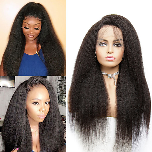 

Human Hair Wig Medium Length kinky Straight Micro Locs Side Part Party Women Best Quality Lace Front Brazilian Hair Women's Natural Black #1B 8 inch 10 inch 12 inch
