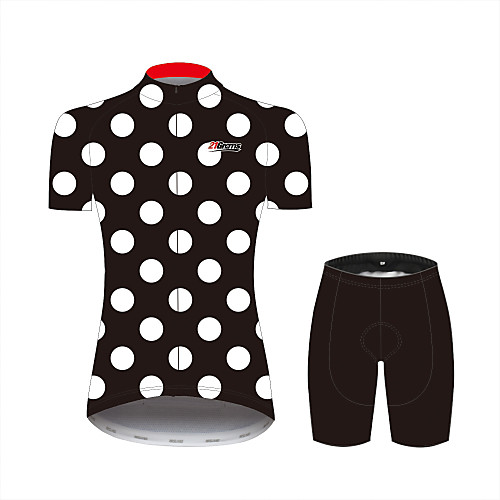 

21Grams Polka Dot Women's Short Sleeve Cycling Jersey with Shorts - Black / White Bike Clothing Suit Breathable Moisture Wicking Quick Dry Sports 100% Polyester Mountain Bike MTB Road Bike Cycling