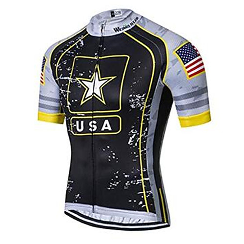 

21Grams American / USA National Flag Men's Short Sleeve Cycling Jersey - Black / White Bike Jersey Top Breathable Moisture Wicking Quick Dry Sports Polyester Elastane Terylene Mountain Bike MTB Road