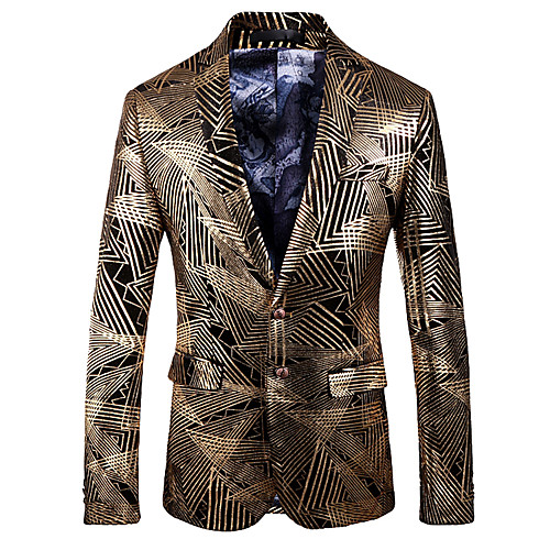 

Gold Geometric Regular Fit Rayon / Polyester Men's Suit - Notch lapel collar