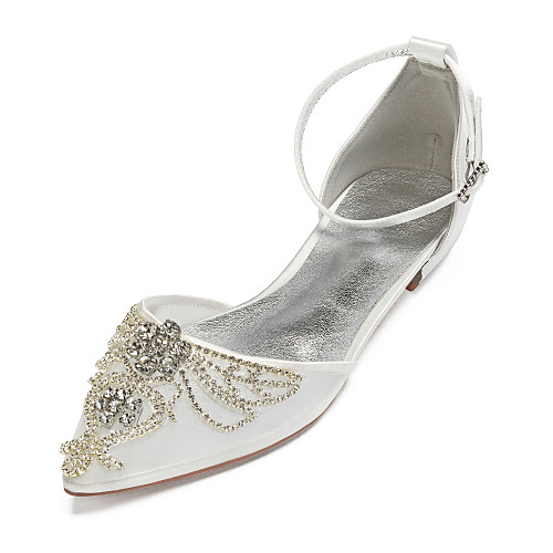 

Women's Wedding Shoes Mesh Flat Heel Pointed Toe Rhinestone / Sparkling Glitter / Sequin Satin / Mesh Vintage / British Spring & Summer Champagne / White / Ivory / Party & Evening