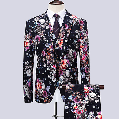 

Rainbow Floral Regular Fit Rayon / Polyester Men's Suit - Notch lapel collar