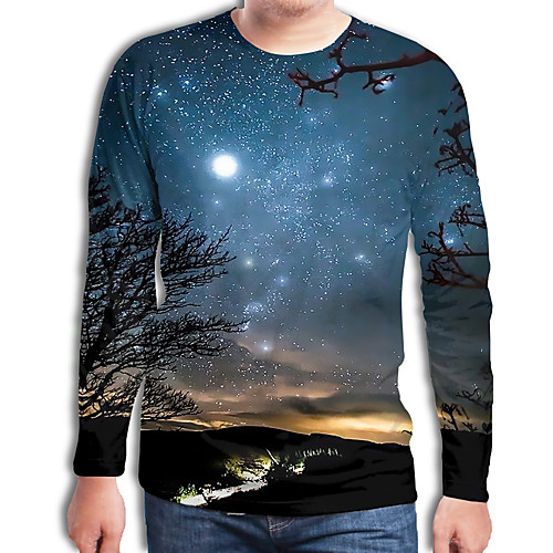 

Men's T shirt Galaxy Geometric 3D Plus Size Print Long Sleeve Daily Tops Streetwear Exaggerated Royal Blue