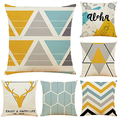 

Set of 6 Geometric Antler Linen Square Decorative Throw Pillow Cases Sofa Cushion Covers 18x18