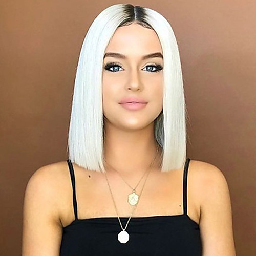 

Synthetic Wig Natural Straight Middle Part Wig Short Black / White Synthetic Hair 12 inch Women's Party White