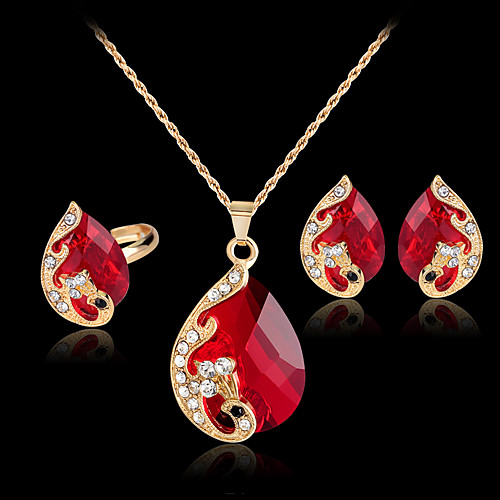 

Women's Stud Earrings Pendant Necklace Ring Cut Out Peacock Stylish Classic Rhinestone Gold Plated Earrings Jewelry Green / Red / Blue For Daily Work 1 set
