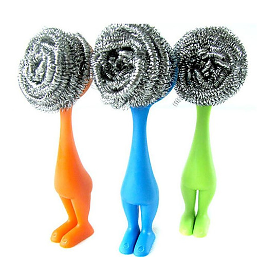 

Stainless Steel Sponges Scrubbers Metal Scouring Pads with Long Handle Scourer Pot Brush Kitchen Hanging Strong Cleaner Steel Ball