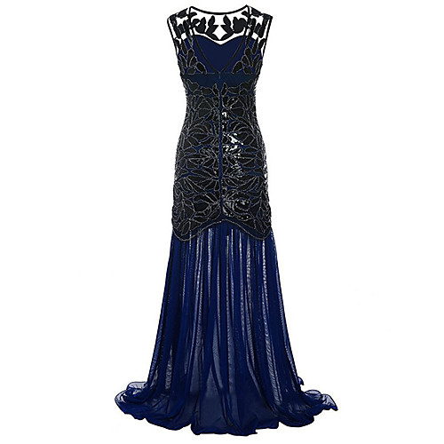 

The Great Gatsby Charleston 1920s Vacation Dress Flapper Dress Party Costume Prom Dress Women's Sequins Costume Golden / BlackGolden / Black Vintage Cosplay Party Prom Sleeveless Maxi A-Line