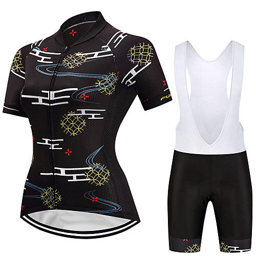 

FUALRNY Women's Short Sleeve Cycling Jersey with Bib Shorts White Black Bike Moisture Wicking Quick Dry Sports Patchwork Mountain Bike MTB Road Bike Cycling Clothing Apparel / Stretchy