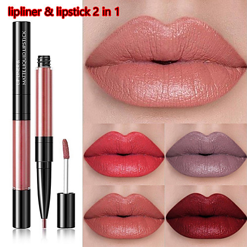 

Lip Liner and Lipstick 2 in 1 Cute 10 Color Double Head Waterproof Matte Long Lasting Lip Gloss Liquid Lipstick