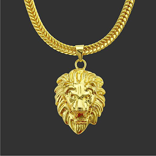

Men's Pendant Necklace Chain Necklace Classic Lion Punk Rock Copper Gold Plated Gold 76 cm Necklace Jewelry 1pc For Street Daily / Long Necklace
