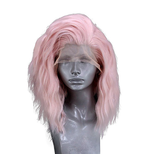 

Synthetic Lace Front Wig Wavy Side Part Lace Front Wig Short Pink Synthetic Hair 10-14 inch Women's Adjustable Heat Resistant Party Pink