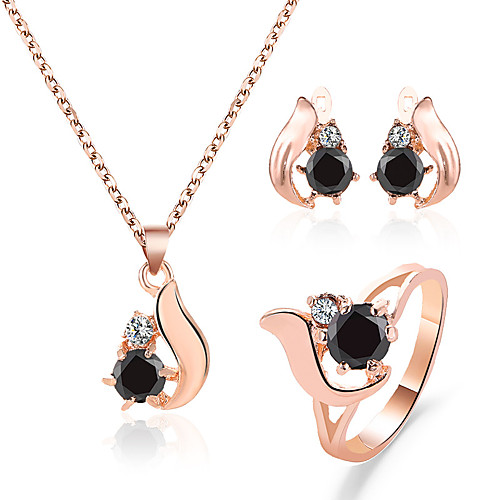 

Women's Black Necklace Earrings Ring Classic Drop Simple Trendy Korean Sweet Imitation Diamond Earrings Jewelry Gold For Party Gift Daily 1 set