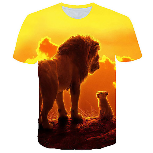 

Men's Plus Size 3D Graphic Print T-shirt Basic Exaggerated Casual Round Neck Yellow / Summer / Short Sleeve / Animal