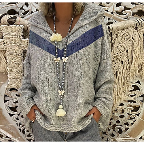

Women's Geometric Long Sleeve Pullover Sweater Jumper, Hooded Yellow / Red / Gray S / M / L