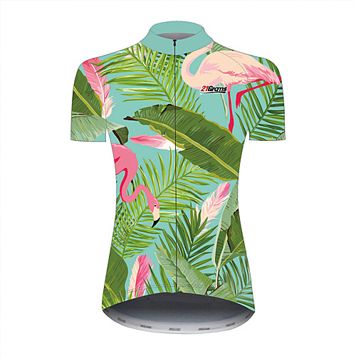 

21Grams Floral Botanical Hawaii Women's Short Sleeve Cycling Jersey - Black / Green Bike Jersey Top Breathable Quick Dry Reflective Strips Sports 100% Polyester Mountain Bike MTB Road Bike Cycling