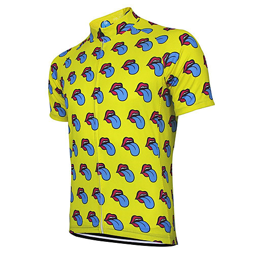 

21Grams Novelty Lip Print Men's Short Sleeve Cycling Jersey - Red / Yellow Bike Jersey Top Breathable Quick Dry Moisture Wicking Sports Terylene Mountain Bike MTB Clothing Apparel / Micro-elastic