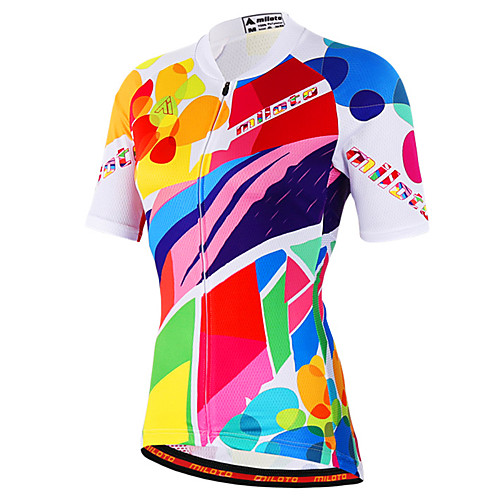 

Miloto Women's Short Sleeve Cycling Jersey Orange Yellow Lavender Stripes Plus Size Bike Shirt Sweatshirt Jersey Mountain Bike MTB Road Bike Cycling Breathable Quick Dry Reflective Strips Sports 100