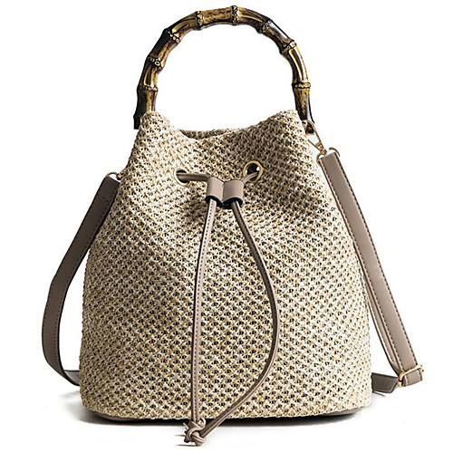 

Women's Straw Top Handle Bag Solid Color Khaki