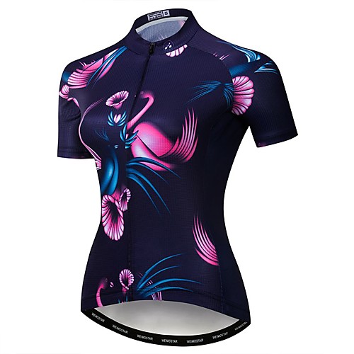 

21Grams Women's Short Sleeve Cycling Jersey Polyester Elastane Purple Floral Botanical Hawaii Bike Jersey Top Mountain Bike MTB Road Bike Cycling Breathable Quick Dry Moisture Wicking Sports Clothing