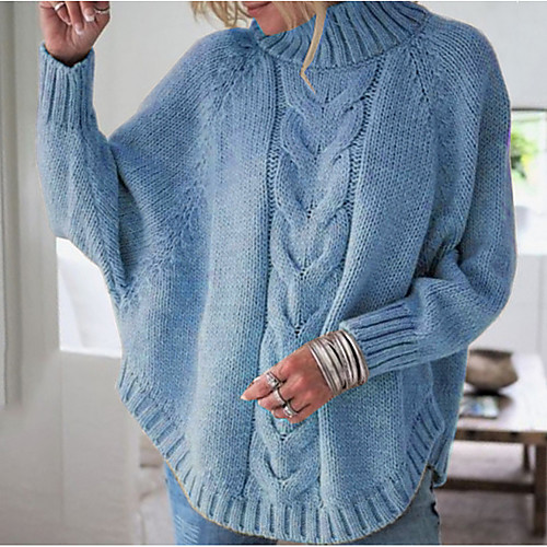 

Women's Solid Colored Long Sleeve Pullover Sweater Jumper, Turtleneck Black / Blushing Pink / Yellow S / M / L