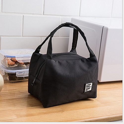 

Oxford Cloth Zipper Lunch Bag Solid Color Daily Black / White