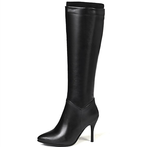 

Women's Boots Knee High Boots Stiletto Heel Pointed Toe PU Knee High Boots Classic Fall & Winter Black / White / Party & Evening