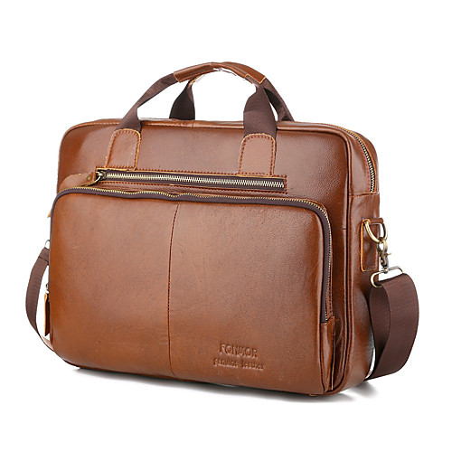 

Men's Zipper Nappa Leather / Cowhide Briefcase Solid Color Brown / Fall & Winter