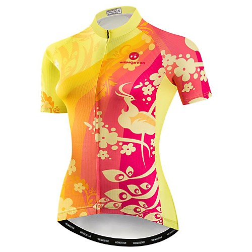 

21Grams Women's Short Sleeve Cycling Jersey Polyester Elastane Yellow Floral Botanical Bike Jersey Top Mountain Bike MTB Road Bike Cycling Breathable Quick Dry Moisture Wicking Sports Clothing Apparel