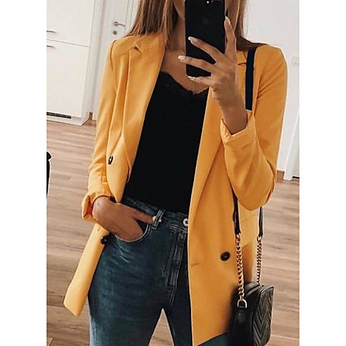 

Women's Blazer Solid Colored Slim Polyester Coat Tops Black / Yellow / Blushing Pink