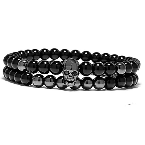 

2pcs Men's Women's Gold Black Bead Bracelet Beads Skull Punk Trendy Casual / Sporty Rock Fashion Stone Bracelet Jewelry Black / Gold For Gift Daily Carnival Street Work / Imitation Diamond