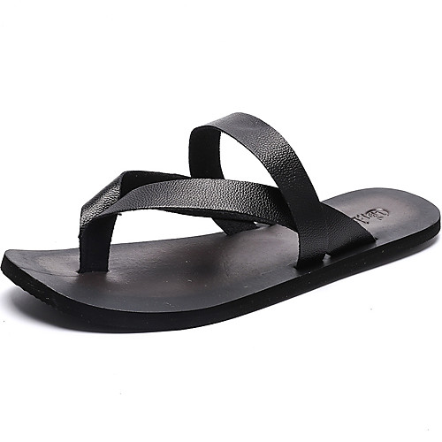 

Men's Spring / Summer Casual Daily Home Slippers & Flip-Flops PU Breathable Non-slipping Wear Proof White / Black / Brown