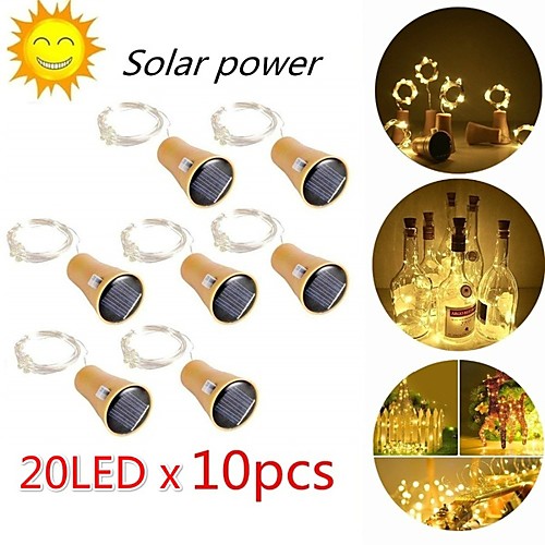 

10 Pcs 2M 20LED Solar Powered Wine Bottle Cork Shaped LED Copper Wire String Outdoor Light Garland Lights Festival Outdoor Fairy Light Wedding Party Decor