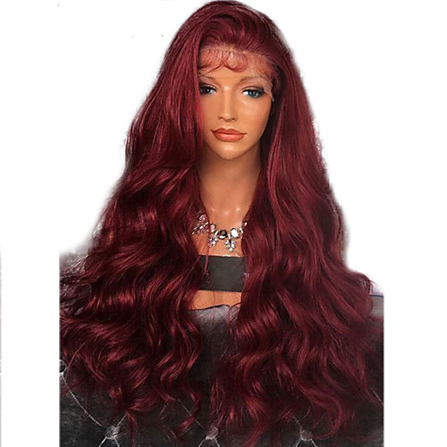 

Synthetic Lace Front Wig Wavy Side Part with Baby Hair Lace Front Wig Long Dark Wine Synthetic Hair 20-26 inch Women's Adjustable Heat Resistant Party Burgundy