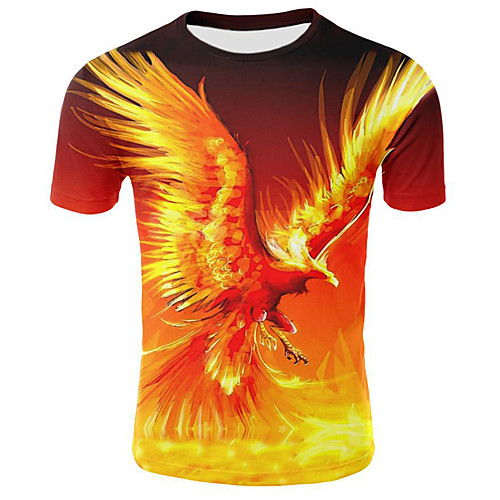 

Men's Plus Size Graphic Flame Pleated Patchwork T-shirt Daily Casual Round Neck Yellow / Summer / Short Sleeve