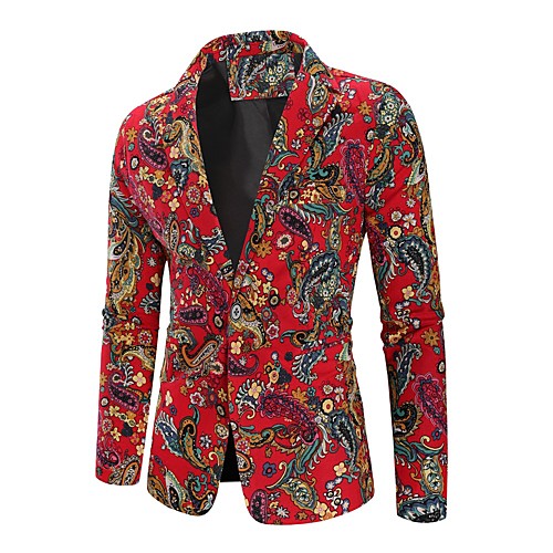 

Red Geometric / Floral Regular Fit Polyester Men's Suit - Notch lapel collar