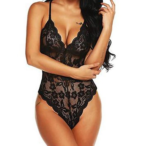 

Women's Lace Print Sexy Garters & Suspenders Matching Bralettes Suits Nightwear Embroidered White / Black / Purple S M L / Strap / Deep V