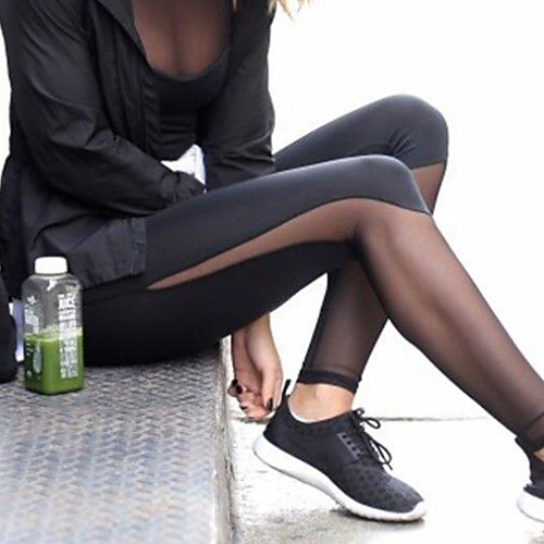 

Women's Yoga Pants Solid Color Black Mesh Running Fitness Gym Workout Leggings Sport Activewear Breathable Quick Dry Moisture Wicking Butt Lift Tummy Control Slim