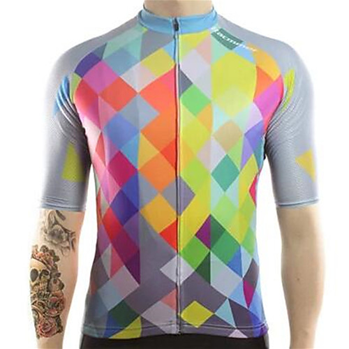 

21Grams Plaid / Checkered Rainbow Men's Short Sleeve Cycling Jersey - RedBlue Bike Jersey Top Breathable Moisture Wicking Quick Dry Sports Terylene Mountain Bike MTB Road Bike Cycling Clothing