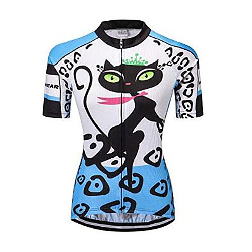 

21Grams Cat Cartoon Women's Short Sleeve Cycling Jersey - Blue Bike Jersey Top Breathable Moisture Wicking Quick Dry Sports Polyester Elastane Terylene Mountain Bike MTB Road Bike Cycling Clothing