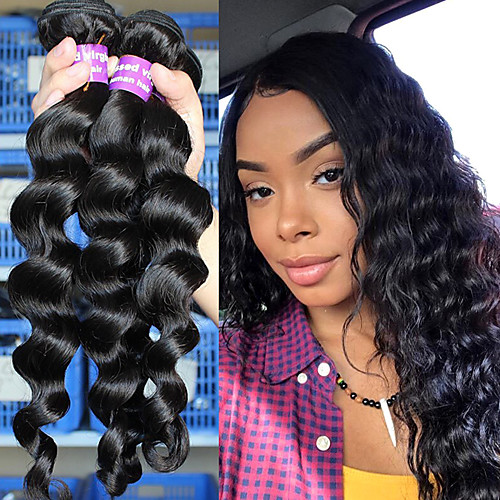 

3 Bundles Hair Weaves Brazilian Hair Loose Wave Human Hair Extensions Remy Human Hair 100% Remy Hair Weave Bundles 300 g Natural Color Hair Weaves / Hair Bulk Human Hair Extensions 10-26 inch Natural