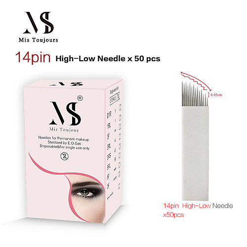 

50pcs Disposable Eyebrow Tattoo Needle Permanent Makeup 14Pin Manual Needle For Microblading Liner and Shader