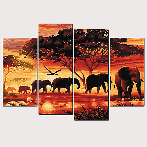 

Print Rolled Canvas Prints - Animals Classic Modern Four Panels Art Prints