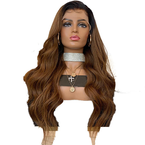 

Synthetic Lace Front Wig Wavy Side Part Lace Front Wig Long Ombre Black / Medium Auburn Synthetic Hair 20-26 inch Women's Adjustable Heat Resistant Party Brown