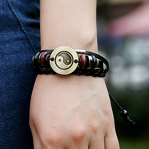 

Men's Wrap Bracelet Vintage Bracelet Earrings / Bracelet Layered Weave Simple Classic Vintage Ethnic Fashion Leather Bracelet Jewelry Black For Daily School Street Holiday Festival / Loom Bracelet