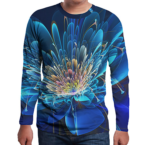 

Men's Floral 3D Print T-shirt Holiday Daily Wear Round Neck Royal Blue / Long Sleeve