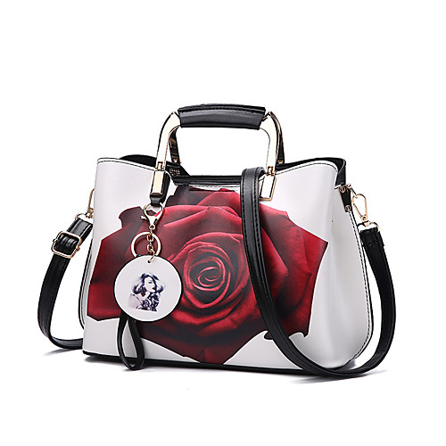 

Women's Zipper PU(Polyurethane) / PU Top Handle Bag Floral Print Black / Maroon / White / Fall & Winter