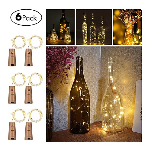 

2m String Lights 20 LEDs SMD 0603 6pcs Warm White White Red Waterproof Decorative Wine Bottle Stopper Cork Copper Wire Batteries Powered